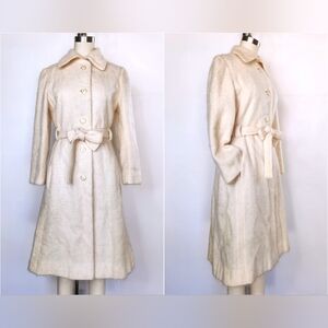 Vintage Ivory Mohair Belted Coat - Mohair Trench Coat - 70s 80s Wrap Coat XS S